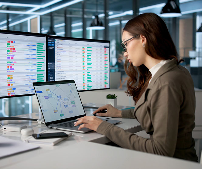 Forensic accountant on computer