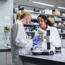 Two female scientist in lab.