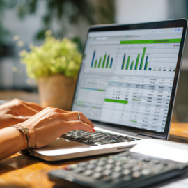 Financial bookkeeping on computer.
