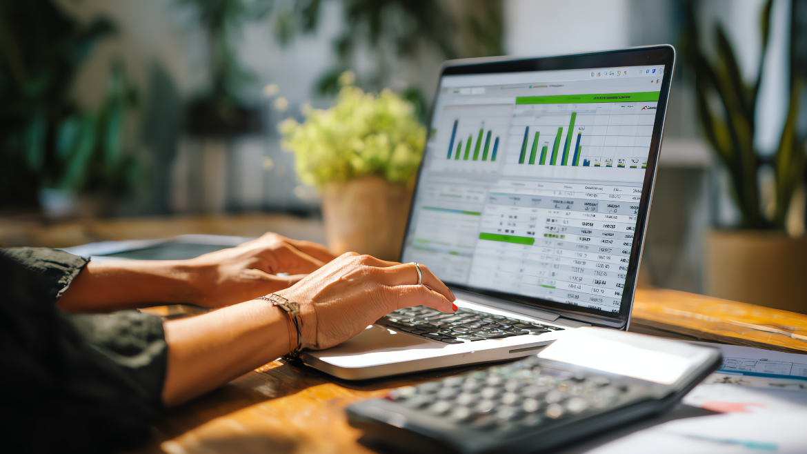 Financial bookkeeping on computer.